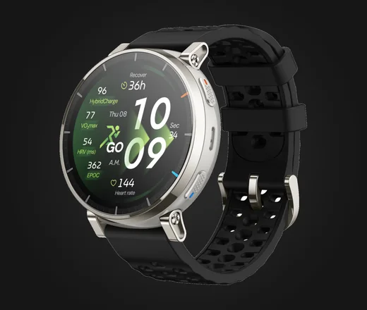Amazfit Active 3 Premium in Schwarz, Schrägansicht