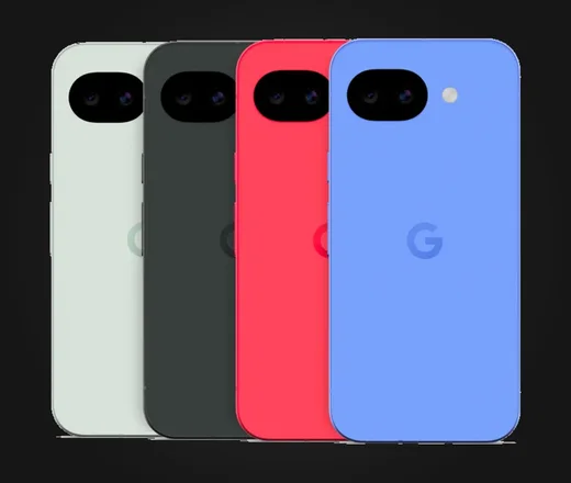 Google Pixel 10a in Fog, Obsidian, Berry und Lavender, Rückseiten