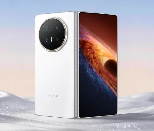 HONOR Magic V6 in Weiß, Rück- und Innenansicht
