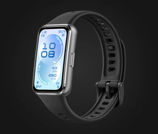 Huawei Band 11 in Schwarz, Frontansicht schräg