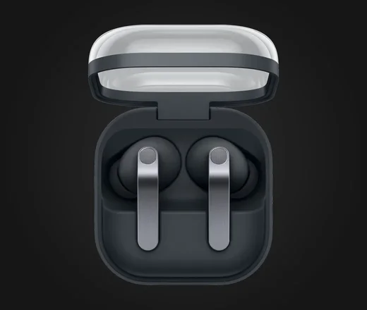 Samsung Galaxy Buds4 Pro in Schwarz mit geöffnetem Case