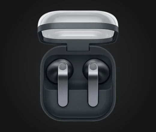 Samsung Galaxy Buds4 in Schwarz mit geöffnetem Case