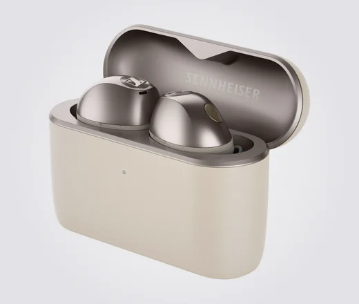Sennheiser Momentum True Wireless 5 in Cream mit geöffnetem Case