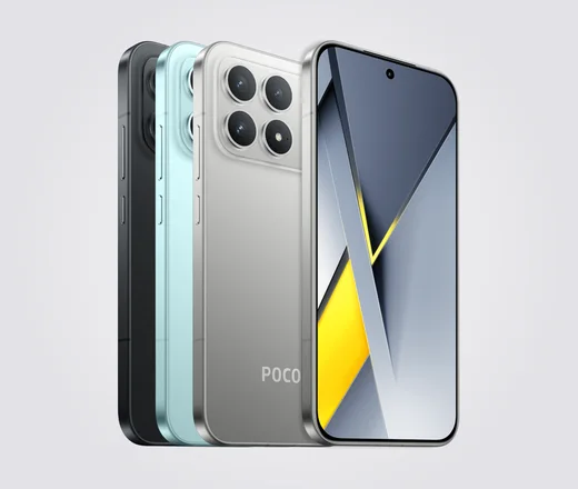 POCO F8 Pro in Silber mit weiteren Farben, Rück- und Vorderseite