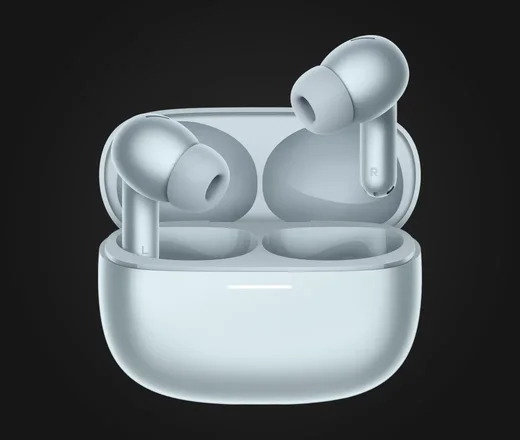 Xiaomi Redmi Buds 8 Pro in Glacier Blue mit geöffnetem Case